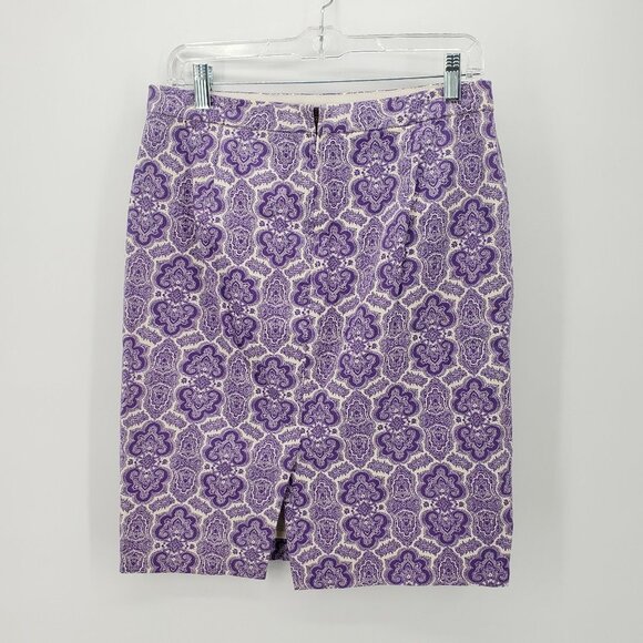 J. CREW Purple Medallion Paisley Cotton Twill No. 2 Pencil Skirt 4 - Picture 5 of 9